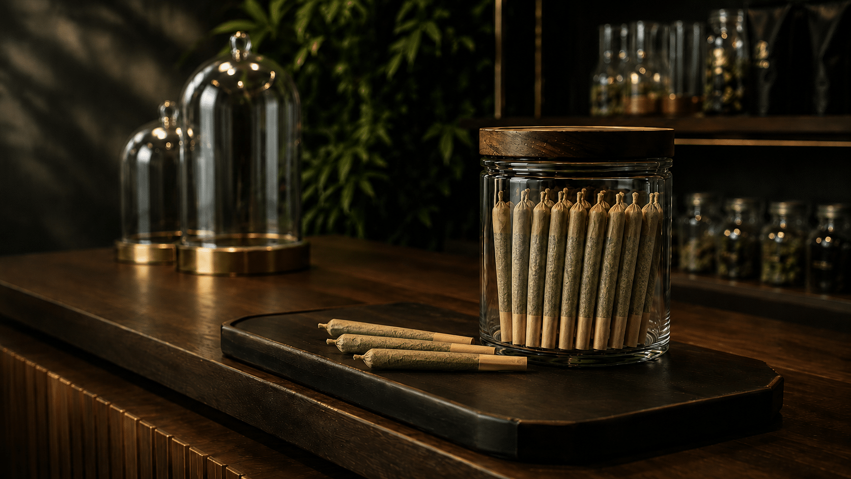 Pre-rolls neatly arranged in a glass jar