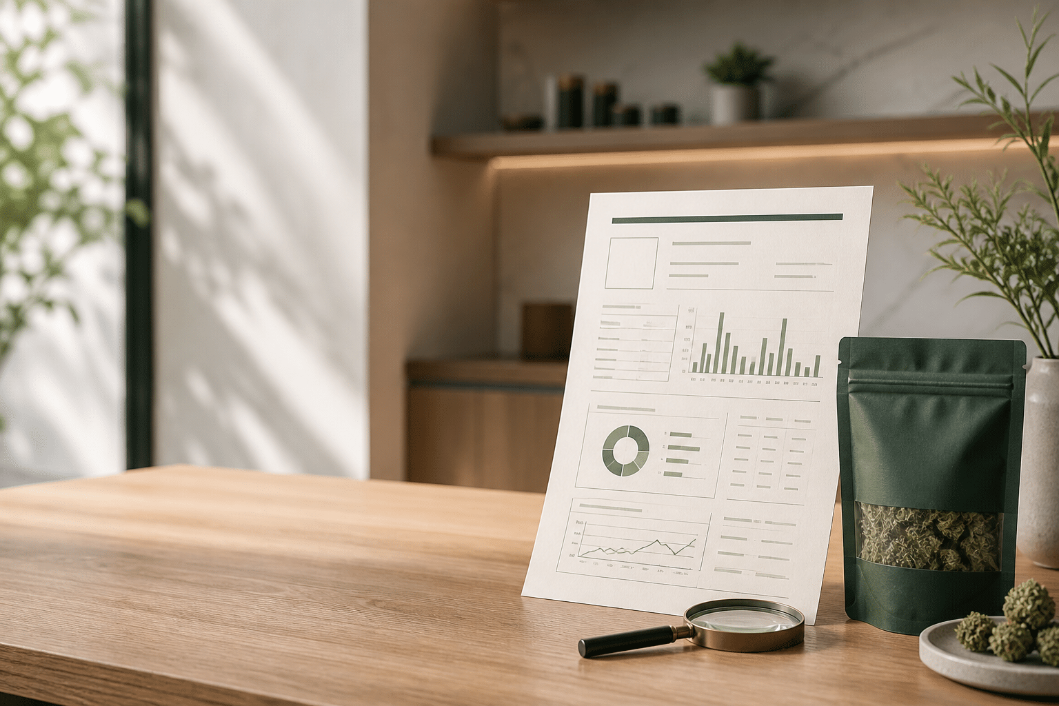 cannabis COA guide showing a New York lab report beside a sealed product package