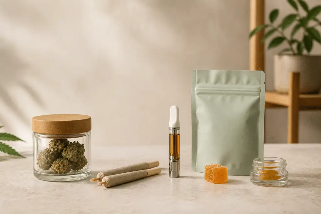 cannabis product formats including flower, pre-rolls, vape, edibles, and concentrate