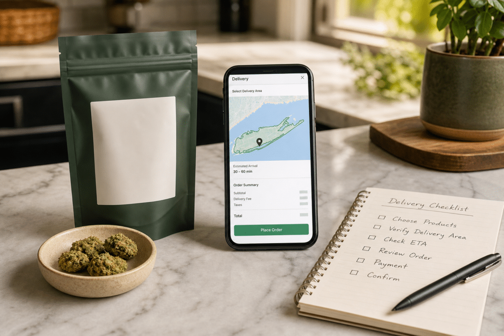 cannabis delivery Long Island order checklist and delivery map
