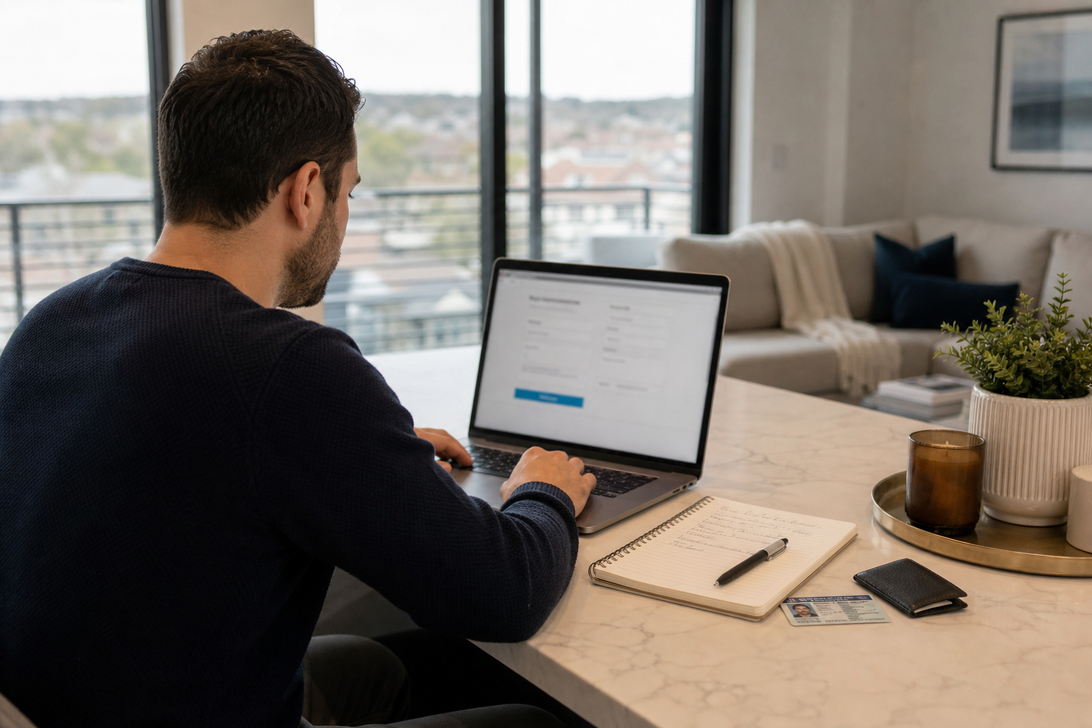 Adult reviewing Lake Grove delivery checkout at home
