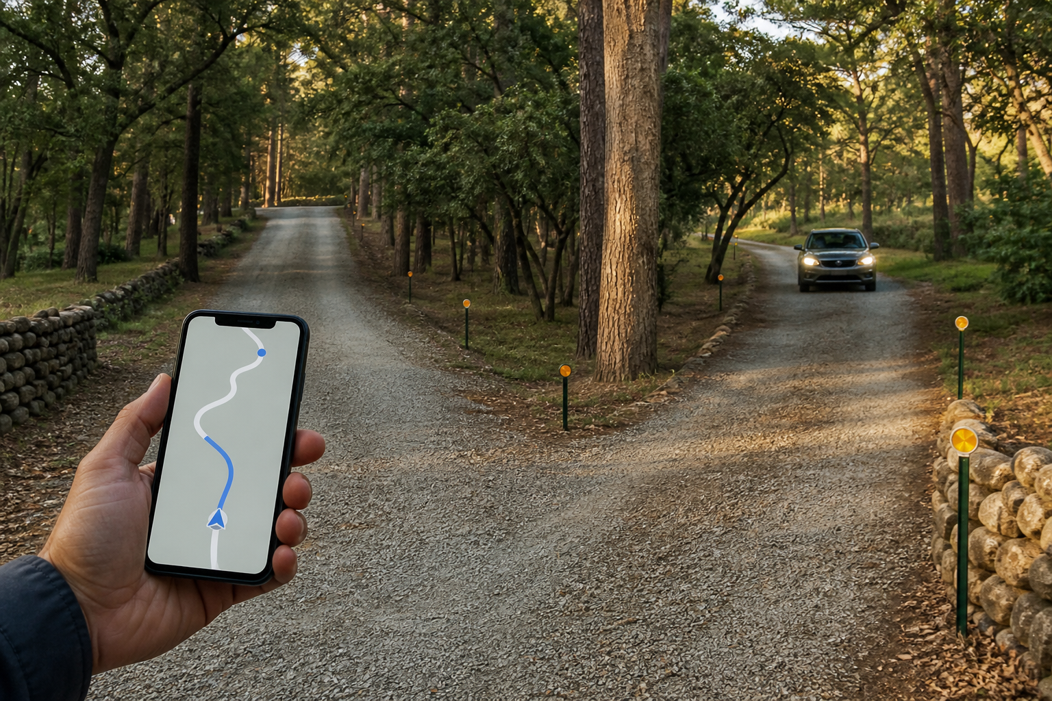 Rocky Point cannabis delivery directions for a branching wooded driveway